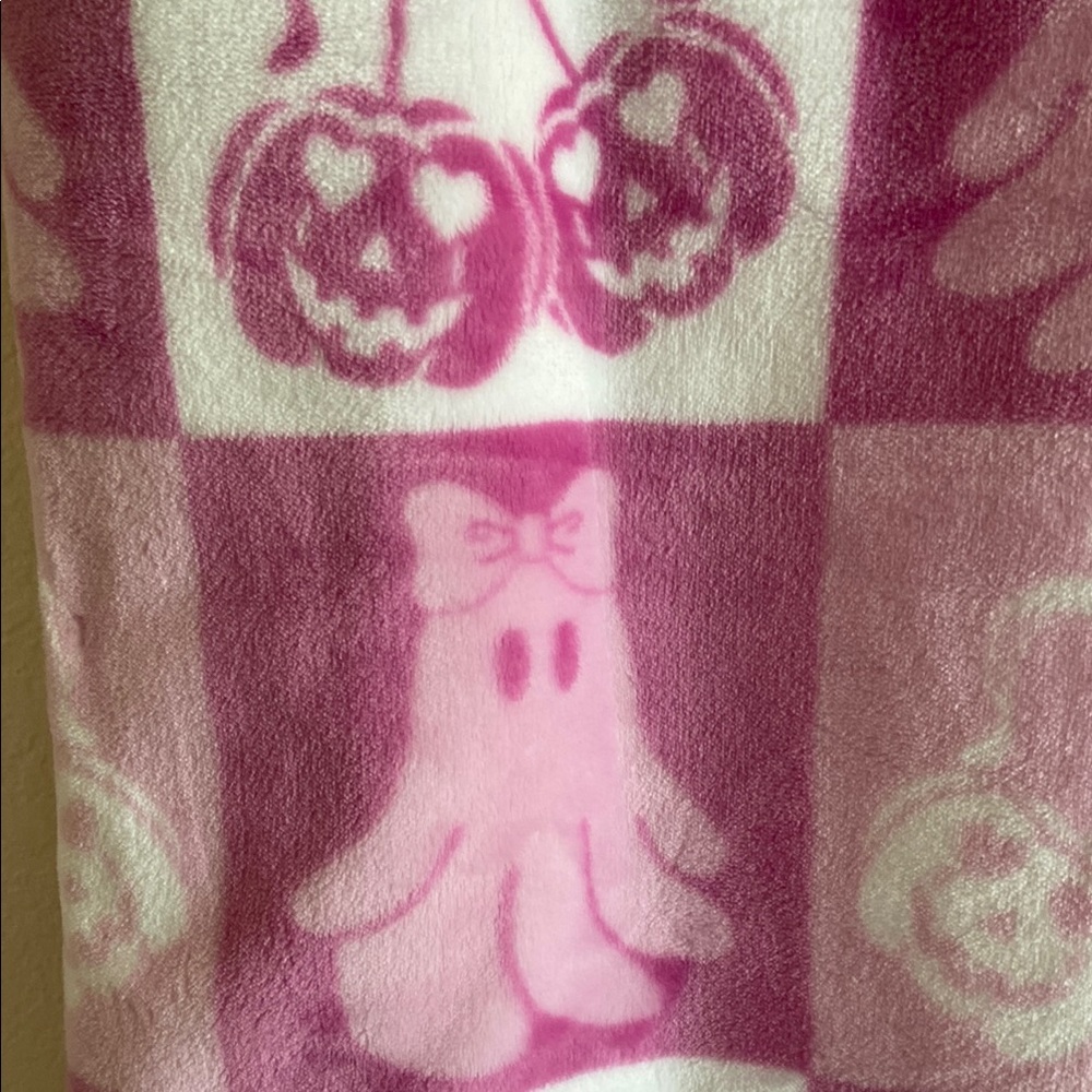 Pink and White Checkered Blanket with Spooky design
